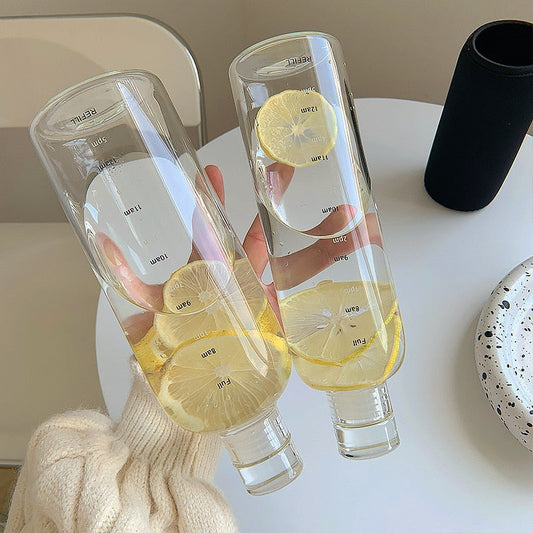 Botella de Agua de Vidrio Resistente al Calor – Diseño de Escala de Tiempo