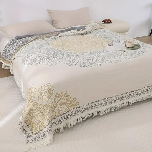 ScandiWebstuhl: Manta de algodón reversible con patrón jacquard y estructura moderna – para dormitorio y sala de estar