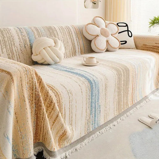 SereneStripes: Colcha de sofá en diseño de rayas de chenilla con uso versátil – para sofá y silla