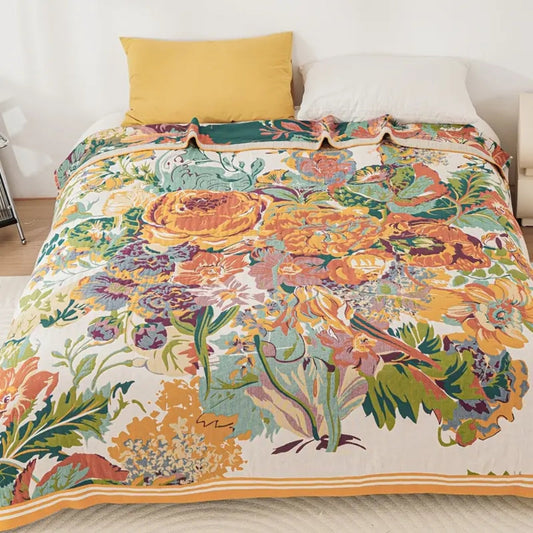 SiennaLoom: Mantas decorativos de algodón con estampado floral y textura ligera – para sofá y dormitorio