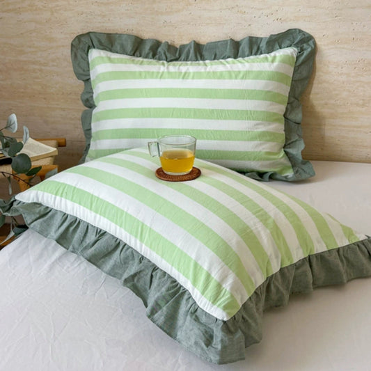 SpitzeLuxe: Funda de almohada con volantes y encaje en un elegante diseño de rayas – elegante y duradera (paquete de 2)