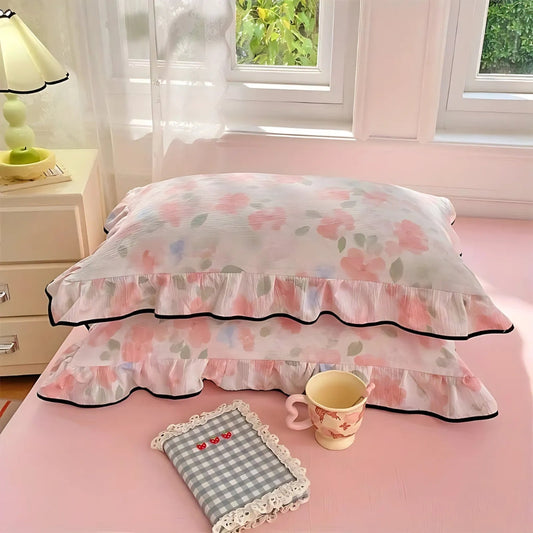 SpitzenTraum: Funda de almohada con volantes y encaje – romántica y decorativa para el dormitorio (set de 2)
