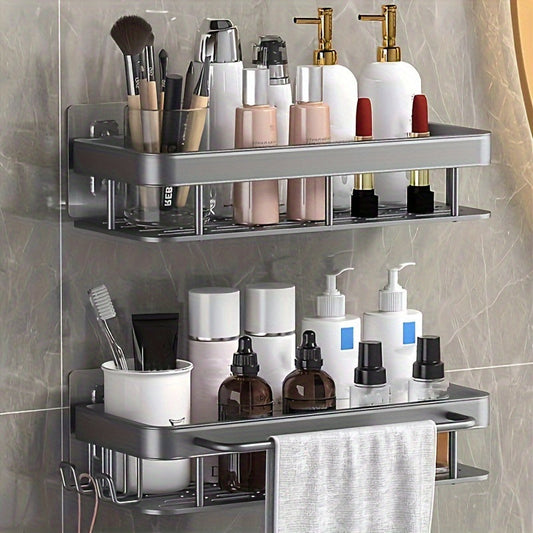 StarkerZwilling: Estanterías de pared para baño – estantería doble moderna de aluminio espacial, estable y decorativa para cosméticos y gel de ducha