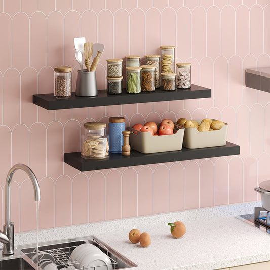 StauraumHolz: Estantes de pared colgantes – estables, decorativos y ahorradores de espacio con diseño de madera maciza para sala de estar y cocina
