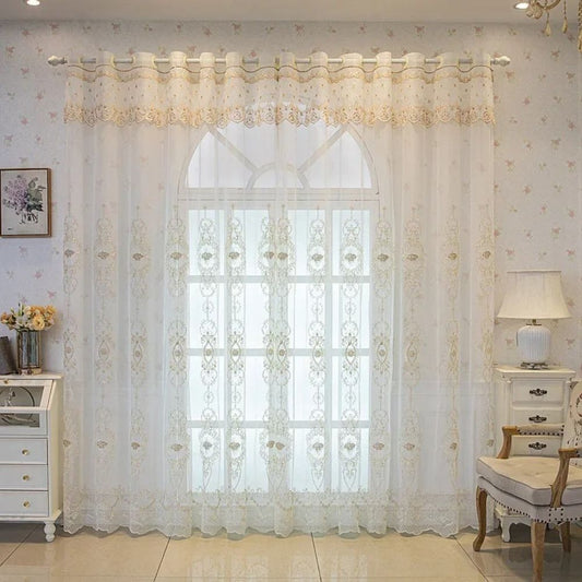 StickereiGlanz: Cortinas clásicas con bordado de encaje – elegantes y de fácil cuidado para el dormitorio