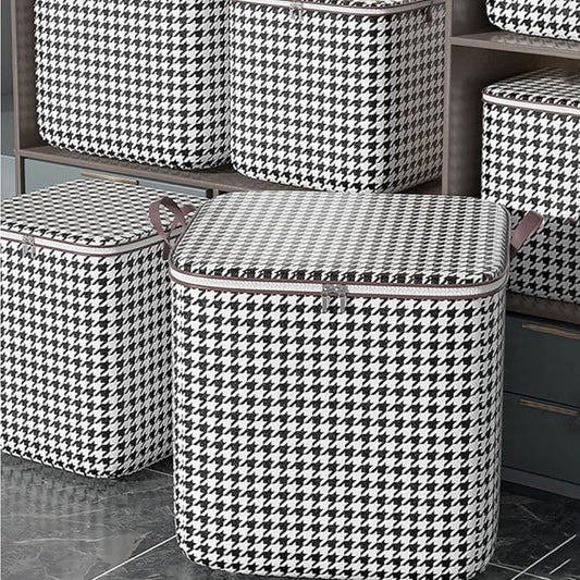 StilMuster: Caja de almacenamiento plegable con diseño de pata de gallo – robusta, espaciosa e ideal para ropa y mantas