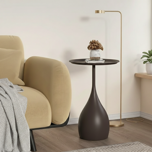 Stilsphäre: Mesa auxiliar redonda de metal móvil y decorativa – para sofá y mesita de noche