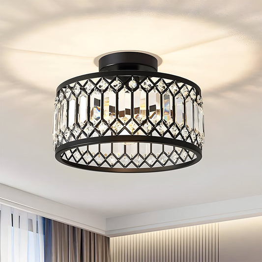 StrahlPrisma: Lámpara de techo de cristal de diseño moderno redonda – decorativa y funcional para salón y comedor