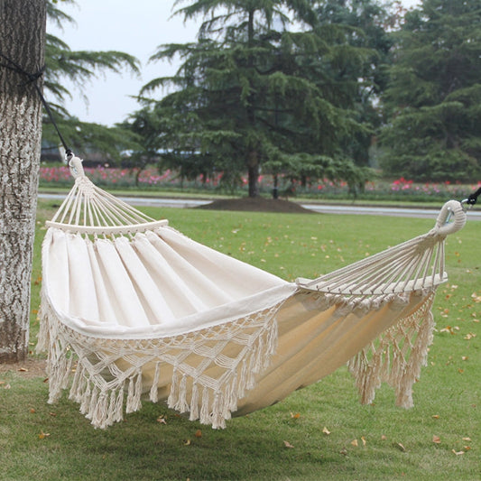 Hamaca de Lona Doble para Camping al Aire Libre de 200x150cm con Poste (Blanco)