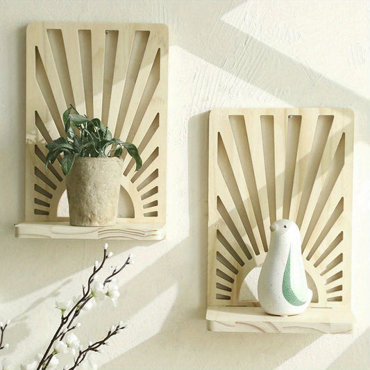TeakFächer: Estante de pared de madera – decorativo, flotante y en forma de abanico con diseño minimalista para plantas en la sala de estar y balcón