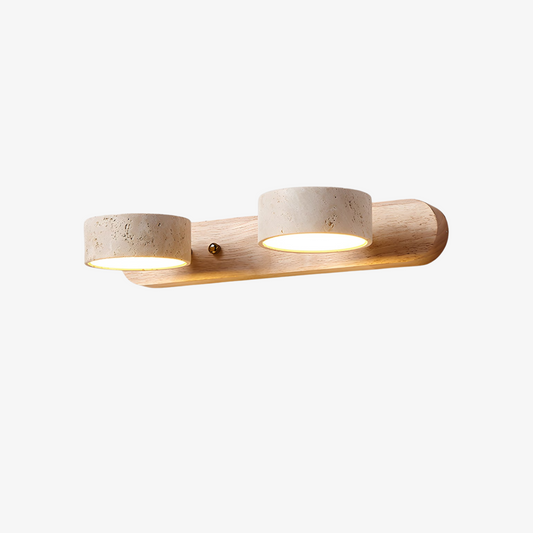 TerraBeam: Aplique de travertino con madera – Lámpara de pared LED moderna para baño y pasillo