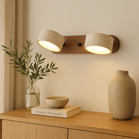 TerraLume: Aplique de Travertino LED – Lámpara de piedra natural para pasillo, baño y dormitorio