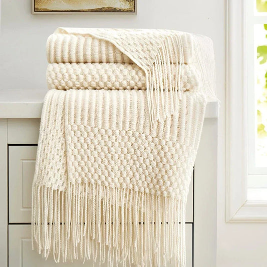 VeluCasa: Manta de punto Boho de lujo – Manta gruesa para dormitorio y sofá