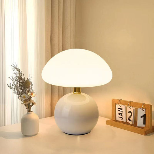 Velumière: Lámpara de Mesa en Forma de Hongo Crema – Luz Retro para Dormitorio y Sala de Estar
