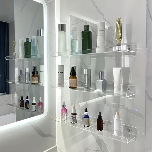 VinylEcke: Estante de pared para baño – estante de vinilo robusto y transparente, multifuncional y autónomo sin perforaciones para productos de cuidado personal