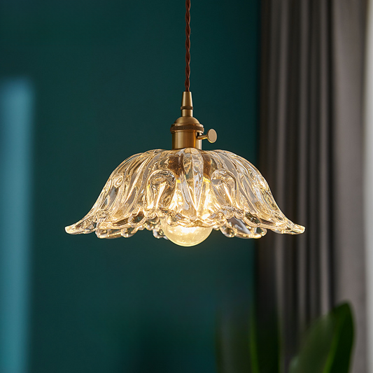 Virelys: Lámpara colgante con estructura de vidrio floral y casquillo E27-LED – para interiores modernos