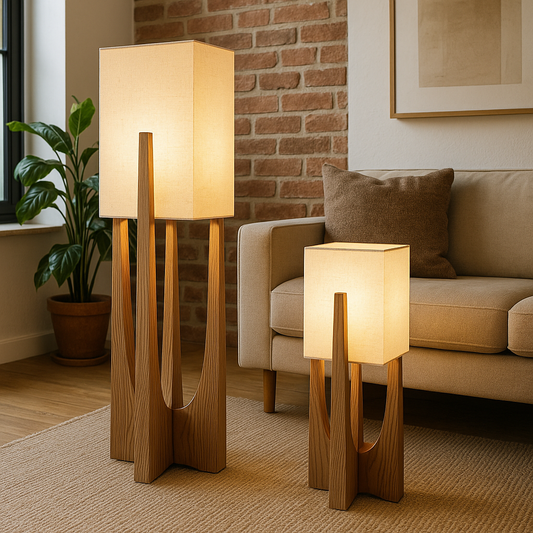 WabiLuma: Lámpara de pie LED de tela y madera – estilo y diseño japonés