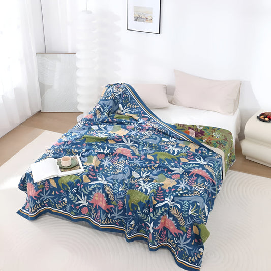 Waldrex: Mantas de algodón con estampado de dinosaurios y bosque, de algodón ligero – para habitaciones infantiles y salas de estar