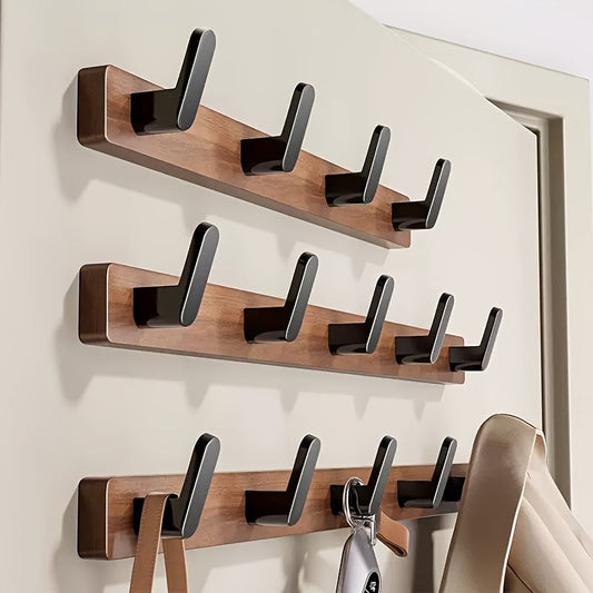 WalnussArm: Perchero de pared – ganchos de madera elegantes con metal negro, decorativos y duraderos para el pasillo y el dormitorio