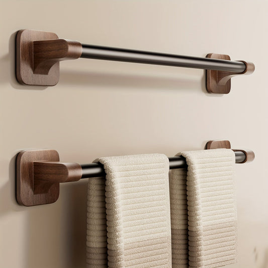 WalnussStil: Soporte para toallas de baño – elegante soporte de aluminio con aspecto de madera, ahorrador de espacio y decorativo sin perforaciones