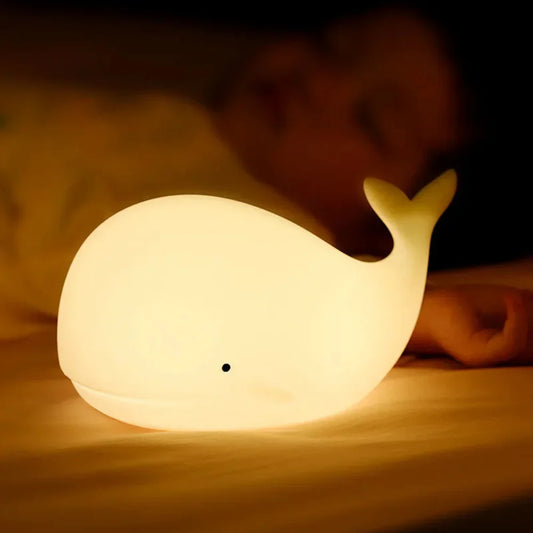 WhaleGlow: Luz nocturna de ballena recargable de silicona con cambio de color y USB – para habitaciones de bebé y ayuda para dormir