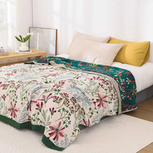 WildblumenZauber: Mantas de algodón orgánico con textura esponjosa y estilo elegante – para sofá y lounge