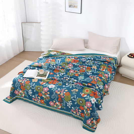 Esplendor de flores silvestres: Manta de algodón con un diseño floral y calidad suave – para áreas de estar y dormir