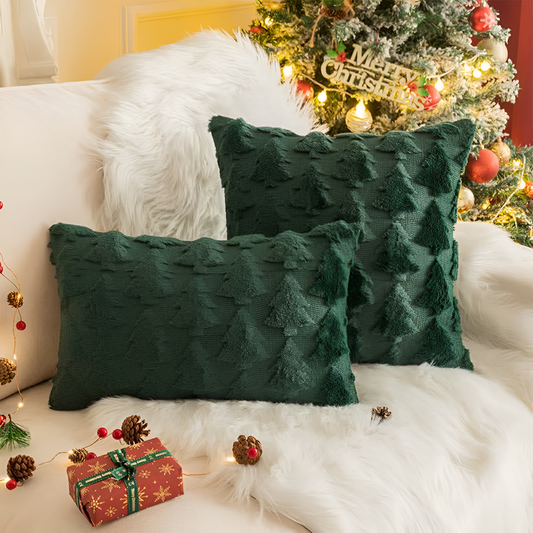 WinterZauber: Funda de cojín Navidad suave con motivo de árbol de Navidad – decorativa y acogedora (2 piezas)