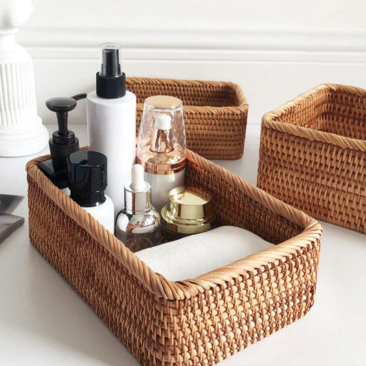 WohnAkzent: cesta de almacenamiento rectangular estilo Boho – robusta, ligera y versátil para el hogar y la decoración