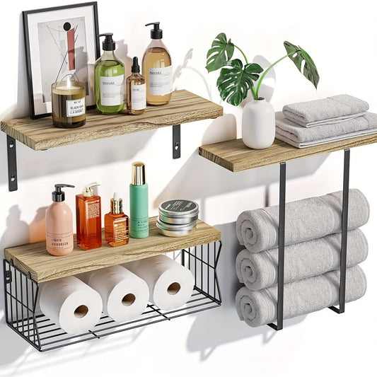 WohnAmbiente: Soporte para toallas de baño – conjunto de estantes modernos de madera, decorativos y funcionales para baño, cocina y sala de estar