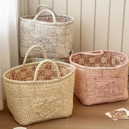WohnBlüte: Cesta de almacenamiento en diseño de acolchado floral – decorativa, plegable y práctica para ropa y juguetes