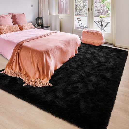 WohnGlanz: Alfombra moderna grande rectangular negra – resistente para áreas de vivienda de uso intensivo