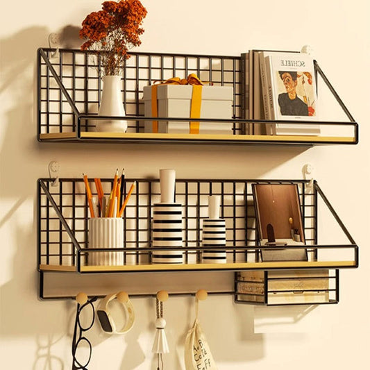 WohnheimStahl: Estante de pared de metal – ahorrador de espacio, decorativo y colgante sin taladrar para dormitorios y apartamentos de estudiantes