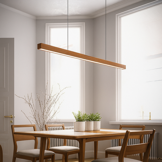 Woodara: Lámpara colgante LED de madera – luz de cocina moderna y diseño