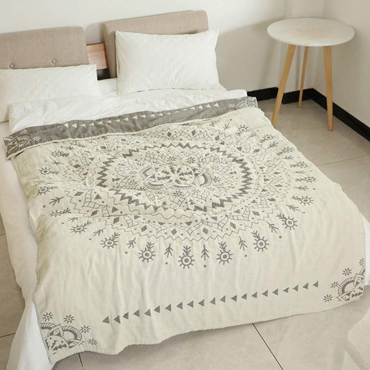 ZenFlair: Mantas de algodón con diseño de flores mandala y tacto suave & función reversible – para sofá y lounge
