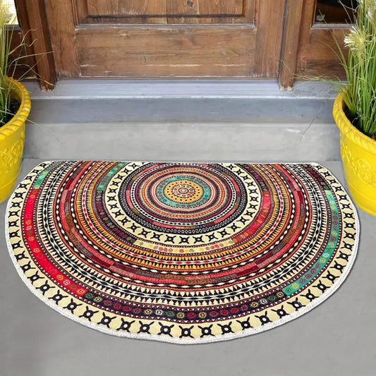 ZenHalbkreis: alfombra de entrada decorativa con diseño de mandala – antideslizante, suave y colorida para interiores