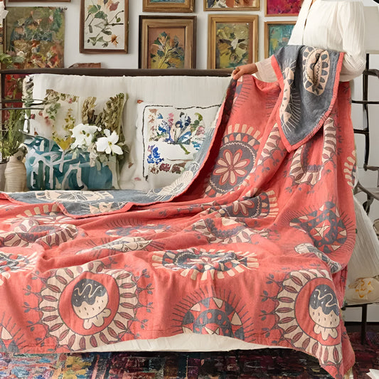 ZenKreis: Mantas de algodón con un patrón decorativo de mandala y gasa de cuatro capas – para dormitorio y sala de estar