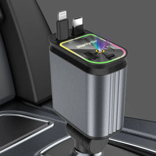 ¡Dale un impulso a tu viaje con el Cargador de Auto 4 en 1 Cielo Estrellado - Carga Rápida, Conducción Inteligente!