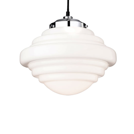 Luz Colgante de Vidrio Opalino Art Deco Saturn de 29 cm