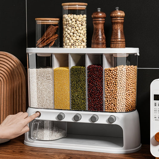 Contenedor para la Conservación de Cereales en Cocina de Múltiples Compartimentos | Organizador para Despensa Hermético con Tapa Abatible