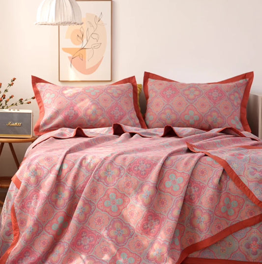 Telar de flores: Manta decorativa de algodón orgánico con bordado de flores y lado reversible – para sofá y dormitorio