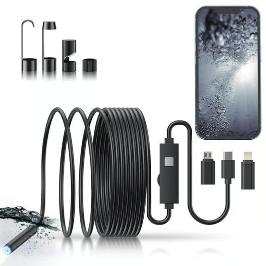 Cámara de inspección endoscópica | HD 1080p | Cable flexible de 5 m | Impermeable con LED y accesorios