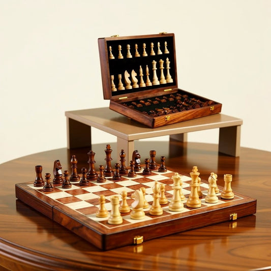 Juego de ajedrez de madera | Tablero de ajedrez con piezas de ajedrez | plegable y portátil | RoyalBrett